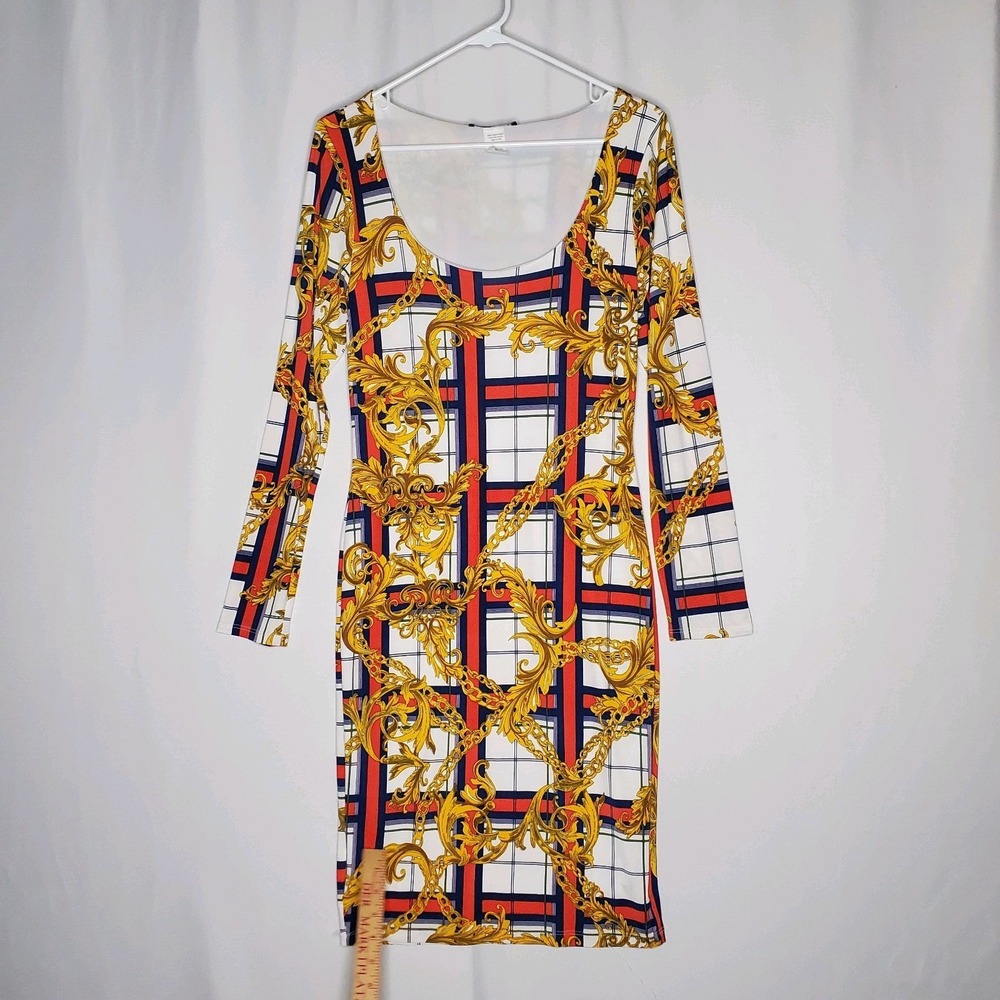 One By One Bodycon Dress Junior Large Gold Chain Link Floral Old Money Going-Out